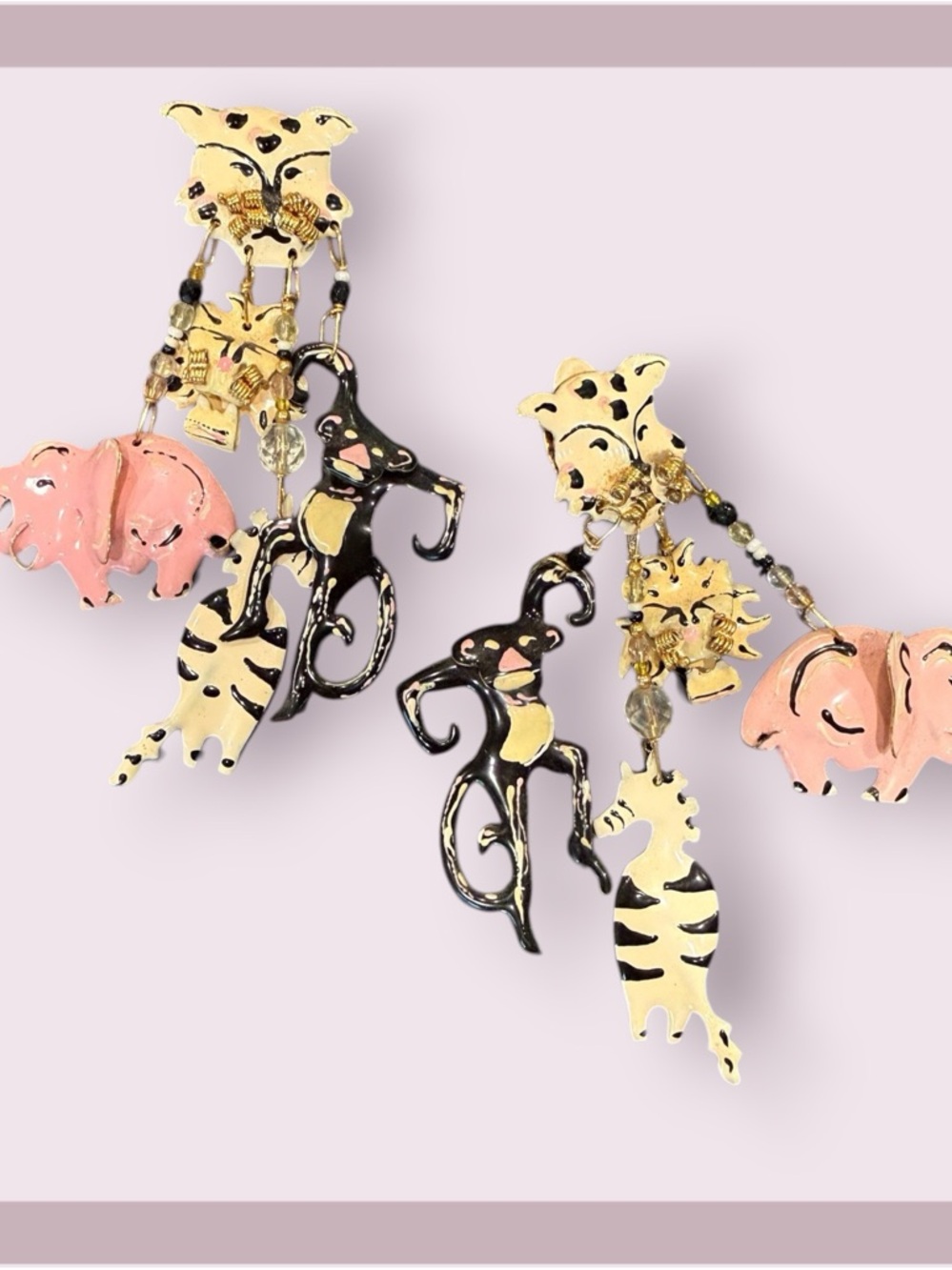 Vintage 1989 Lunch At The Ritz Carte Du Jour “Zoo” Clip On Earrings - Picture 2 of 10